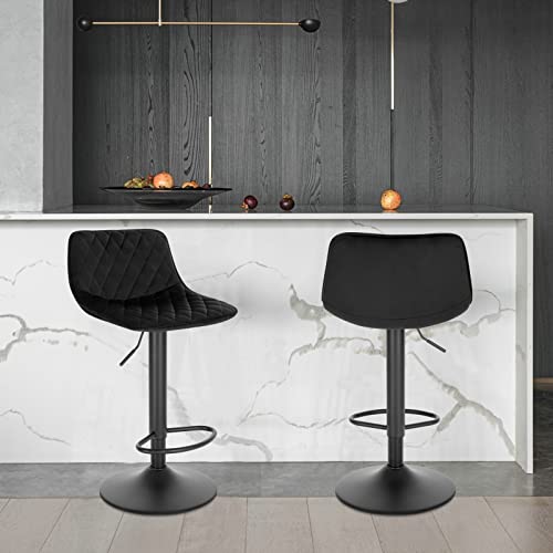 WOLTU 4X Taburetes Bar con Respaldo Taburete Giratorio con Respaldo Altura Ajustable de 59,5-81cm Juego de 4 Taburete Altos Cocina Comedor Silla Bar Terciopelo Negro BH315sz-4
