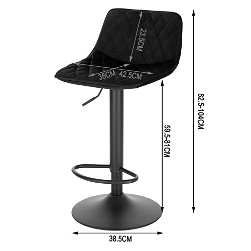 WOLTU 4X Taburetes Bar con Respaldo Taburete Giratorio con Respaldo Altura Ajustable de 59,5-81cm Juego de 4 Taburete Altos Cocina Comedor Silla Bar Terciopelo Negro BH315sz-4