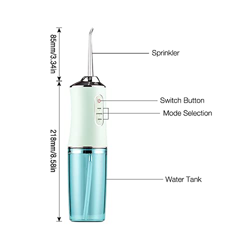 YeenGreen Irrigador Bucal Portátil, Irrigador Oral Eléctrico 220ML, Irrigador Dental Profesional, Water Flosser 4 Boquillas 3 Modos Tanque de Agua Extraíble USB Recargable Impermeable Familia Viajar