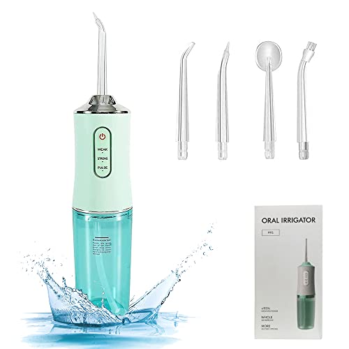 YeenGreen Irrigador Bucal Portátil, Irrigador Oral Eléctrico 220ML, Irrigador Dental Profesional, Water Flosser 4 Boquillas 3 Modos Tanque de Agua Extraíble USB Recargable Impermeable Familia Viajar
