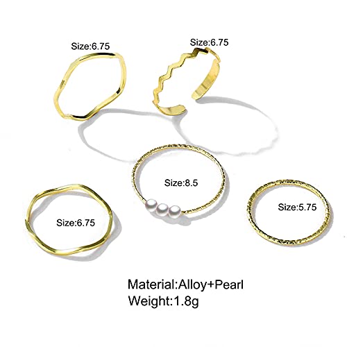 Yheakne Boho - Juego de anillos apilables para nudillos con perlas doradas, anillos minimalistas para los dedos de los pies, anillos para las articulaciones tallados para mujeres y niñas (estilo C)