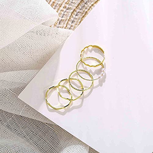 Yheakne Boho - Juego de anillos apilables para nudillos con perlas doradas, anillos minimalistas para los dedos de los pies, anillos para las articulaciones tallados para mujeres y niñas (estilo C)