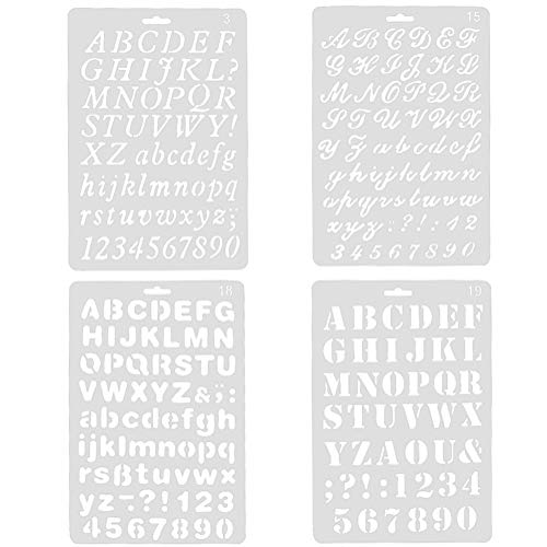 YXHZVON 4 Piezas Plantillas de Pintura Del Alfabeto, Reutilizables Plantillas de Letras y Números de Dibujo Artístico Plantillas para Proyectos de Manualidades